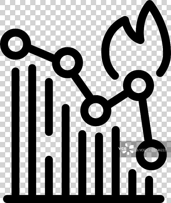 显示负趋势的图表，背景有火焰燃烧图片素材