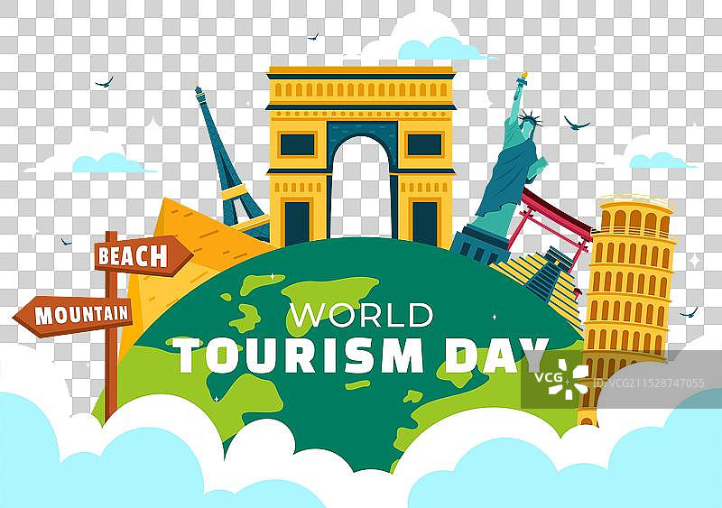 世界旅游日，展示地球仪和著名景点图片素材