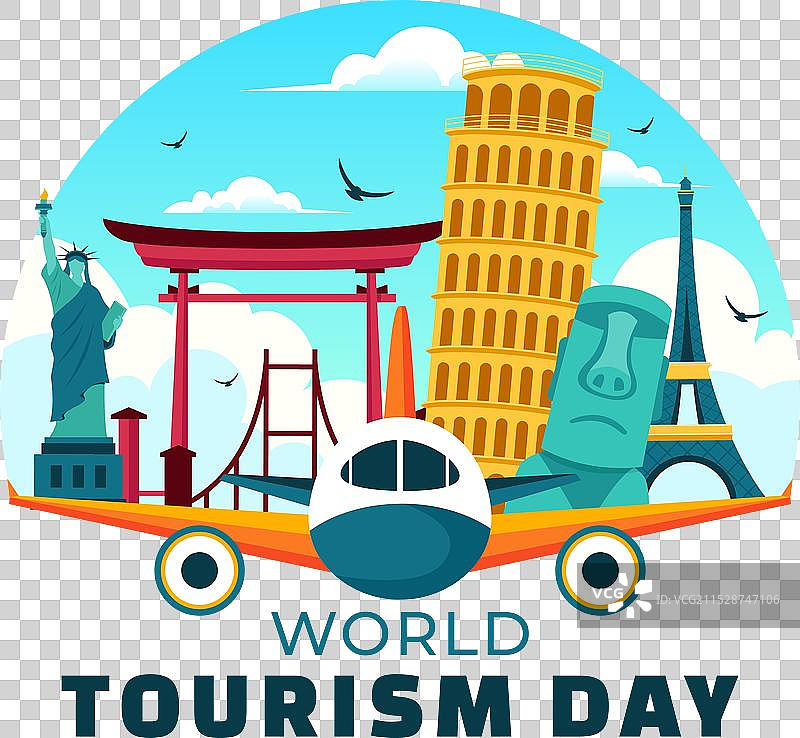 世界旅游日，展示地球仪和著名景点图片素材