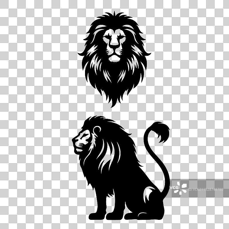 黑色狮子剪影套装，白色背景图片素材