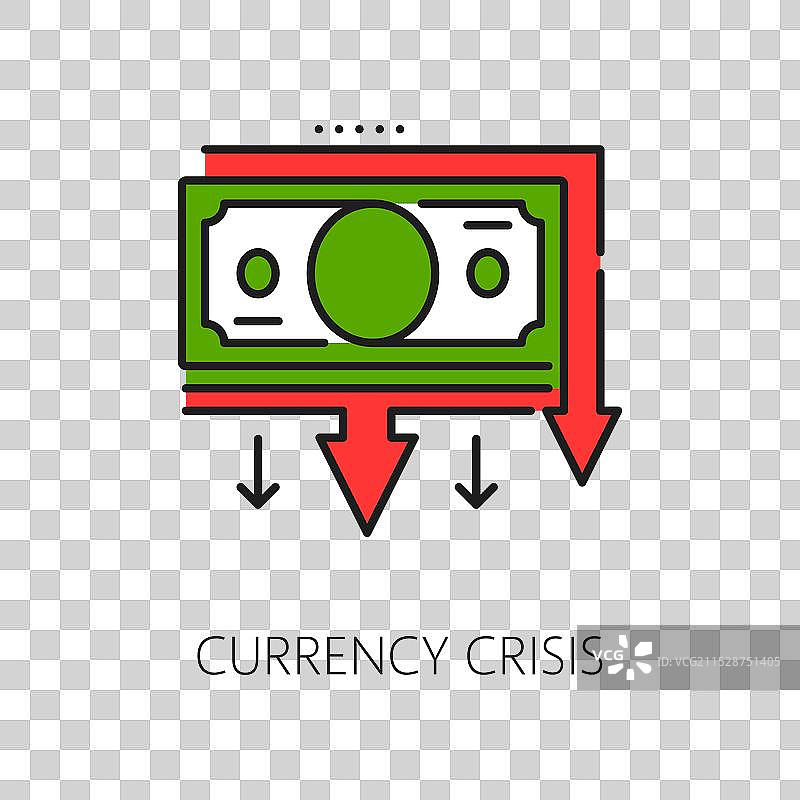 货币危机线条图标，钱币下跌箭头图表图片素材