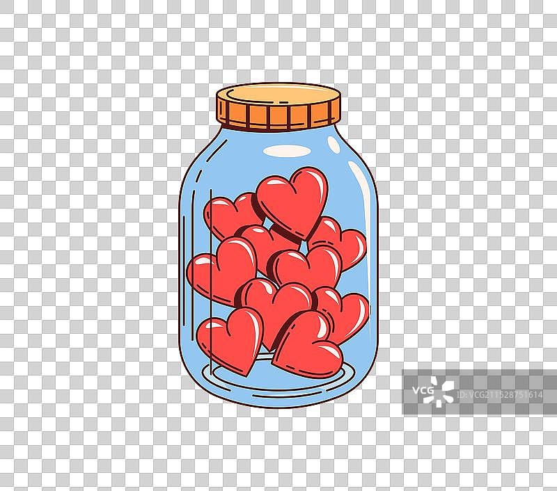 复古Y2K风格的迷人爱心装在玻璃罐里图片素材