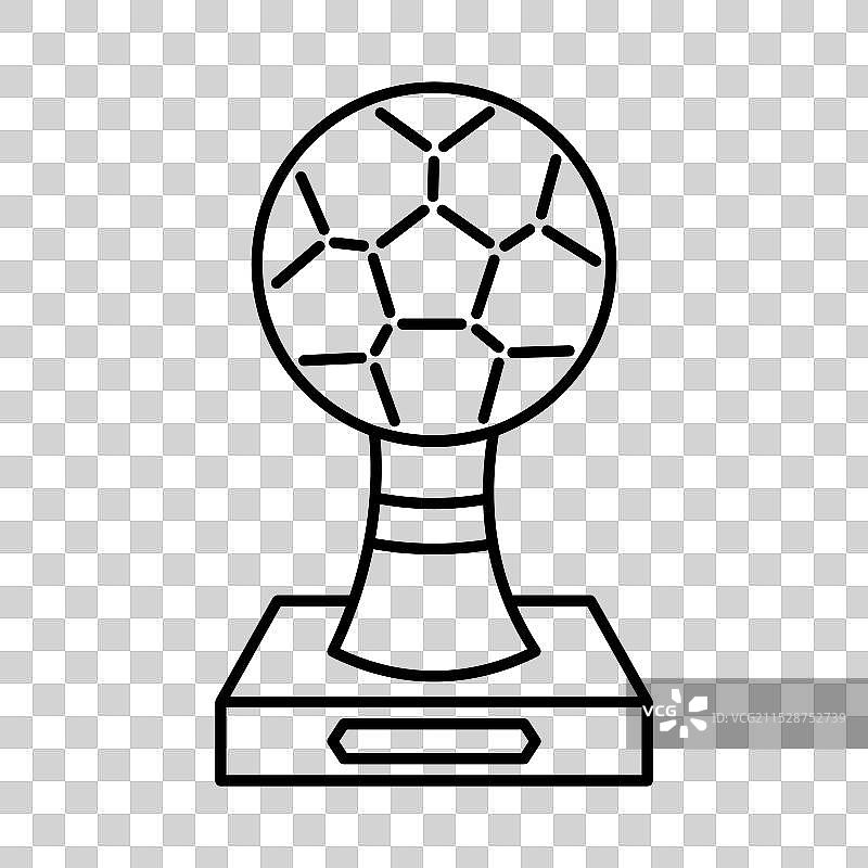 一个黑白色的足球奖杯图标，带有一个足球图片素材