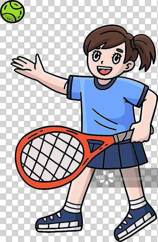 女性网球运动员投球的卡通剪贴画图片素材