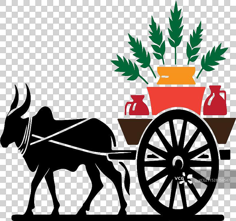 装饰着花朵和叶子的公牛车图片素材