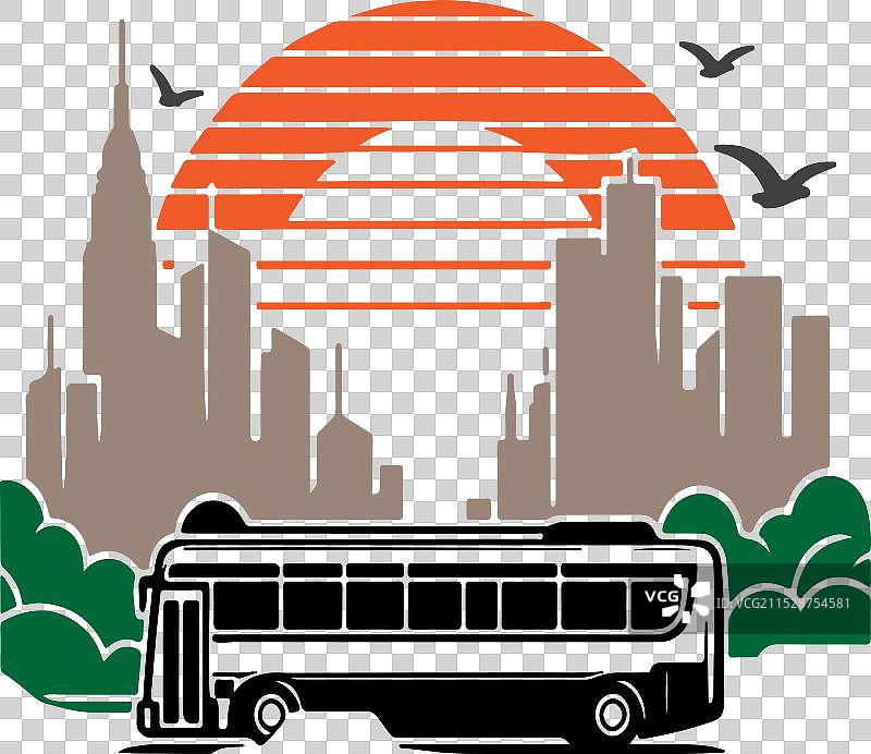 城市公交车在阳光的映衬下图片素材