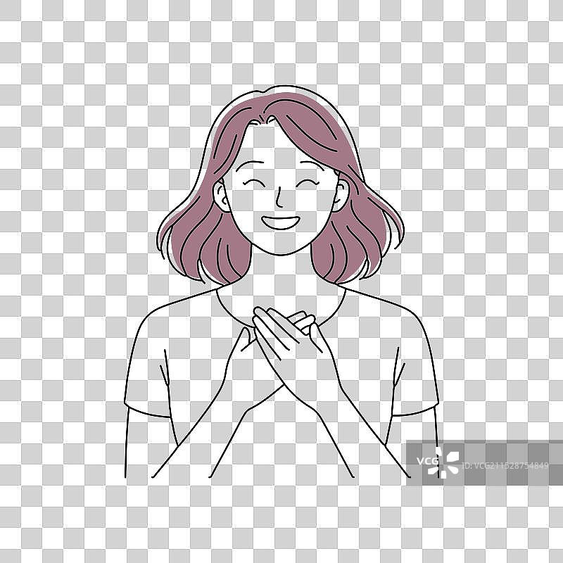 感动的积极女性，面带满意的表情图片素材