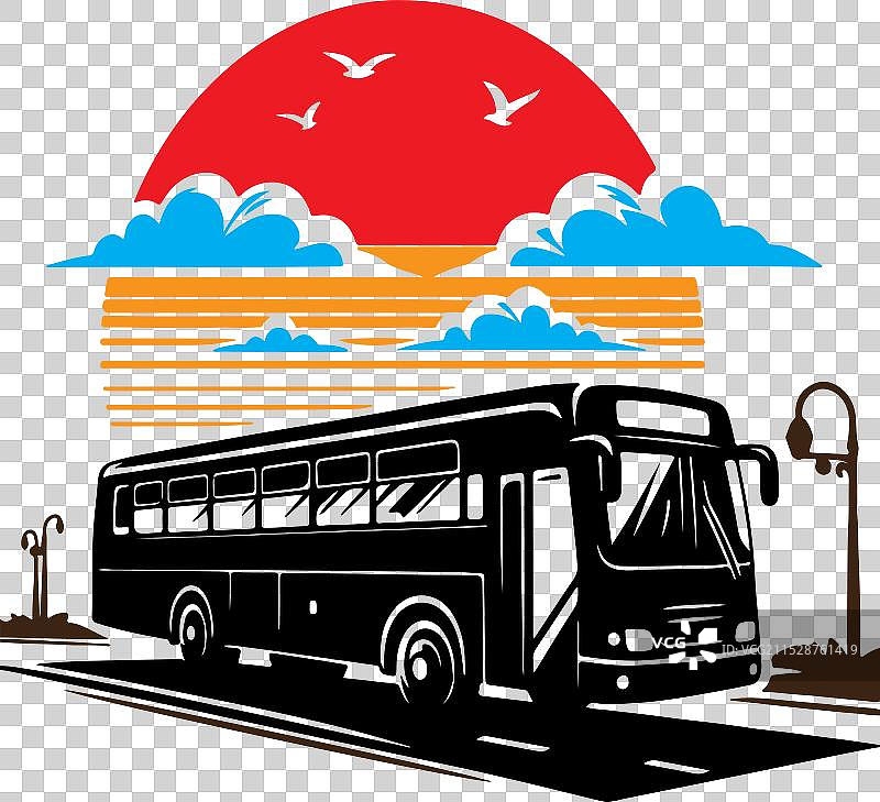 简单的公交车设计和道路风格图片素材