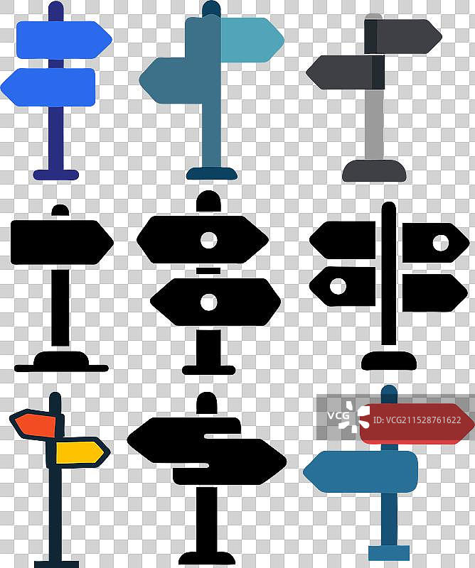 一组显示不同方向的道路标志图片素材