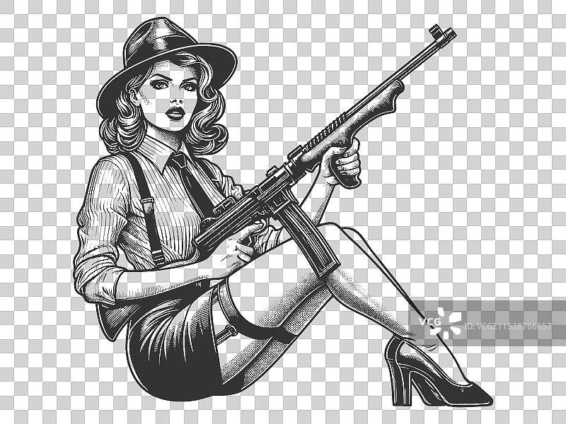 致命女人手持机枪图片素材