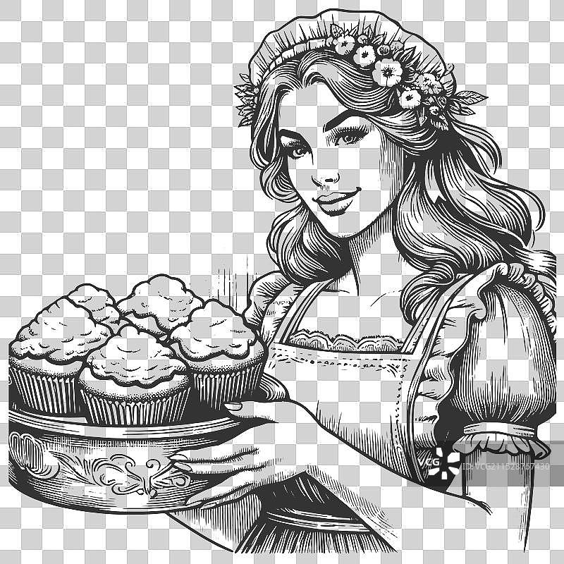 克劳斯夫人手持圣诞杯子蛋糕托盘图片素材