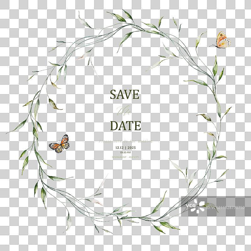 水彩请柬设计，带有叶子花环图片素材