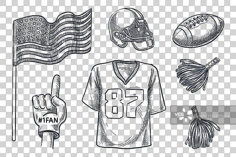 美国橄榄球爱好者配件套装，孤立展示图片素材