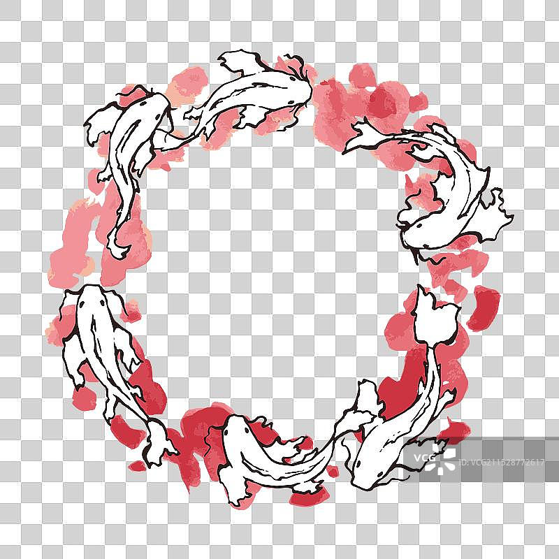 带有红点的白色锦鲤圆形框架图片素材