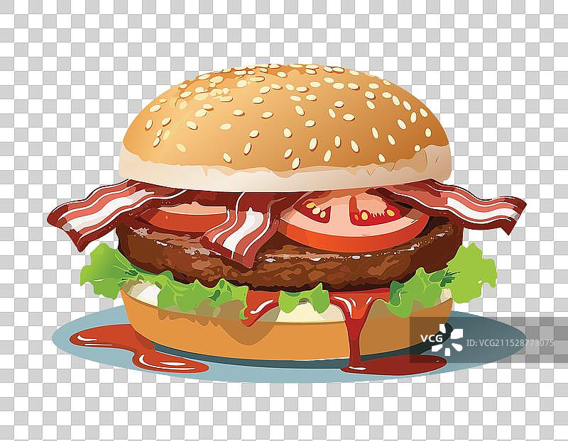 汉堡包配番茄、生菜和培根图片素材