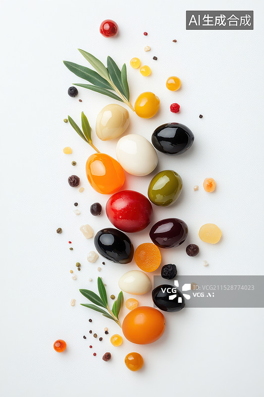 【AI数字艺术】橄榄和橄榄枝静物摄影图片素材