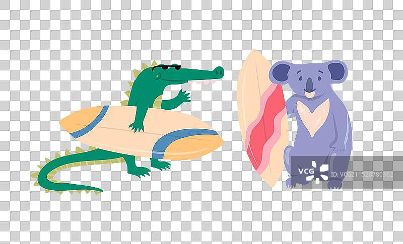 卡通色彩动物角色：鳄鱼和图片素材