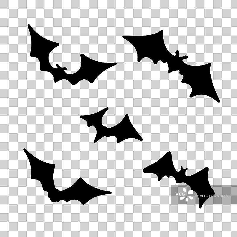 白色背景上的飞行蝙蝠翅膀涂鸦集图片素材