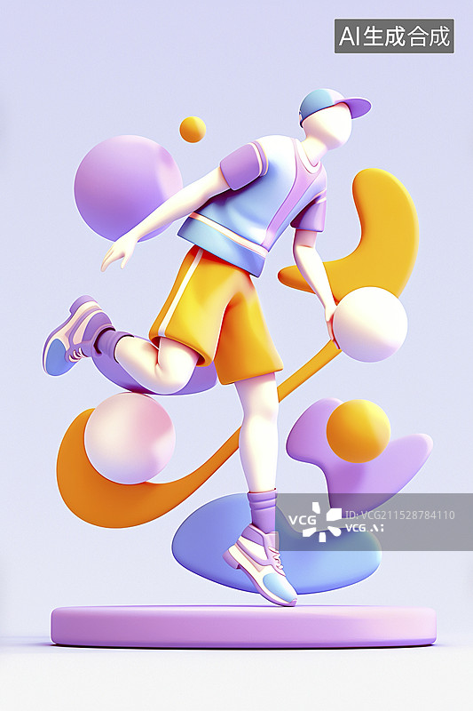 【AI数字艺术】3D奶油艺术风男孩打篮球运动图片素材