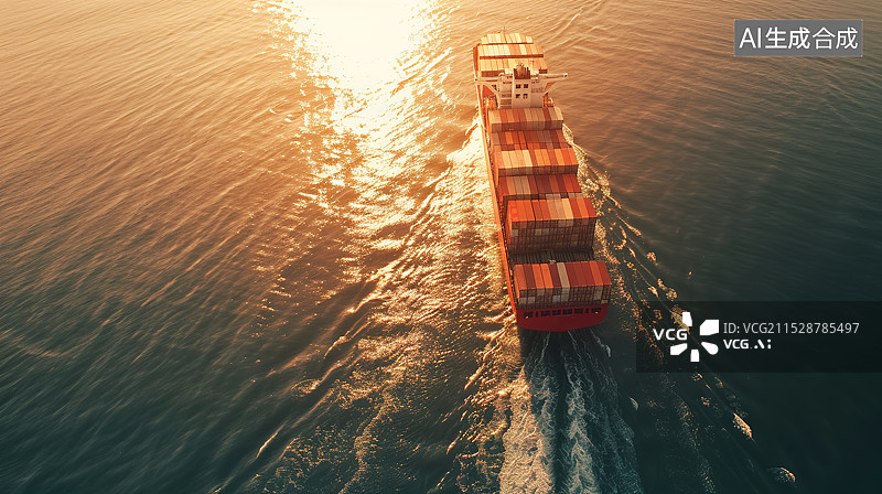 【AI数字艺术】大海上载满集装箱的运输货轮航拍图片素材
