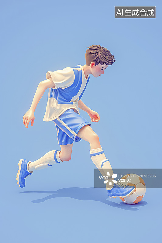 【AI数字艺术】3D奶油艺术风男孩踢足球运动图片素材