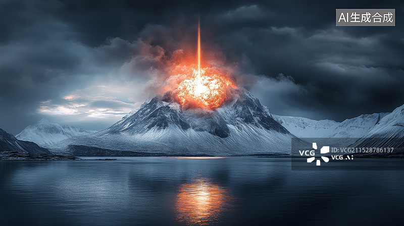 【AI数字艺术】雪山火山爆发图片素材