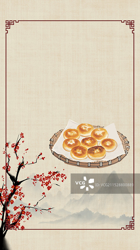 中国风国风水墨风天津市耳朵眼炸糕插画健康特色美食年俗美味二十四节气插画图片素材