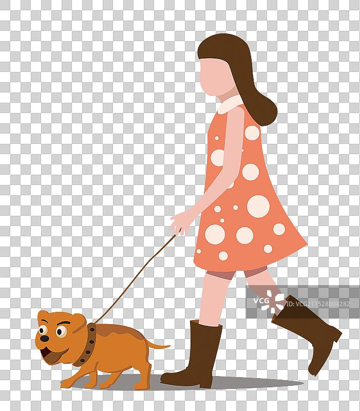 遛狗的小女孩图片素材