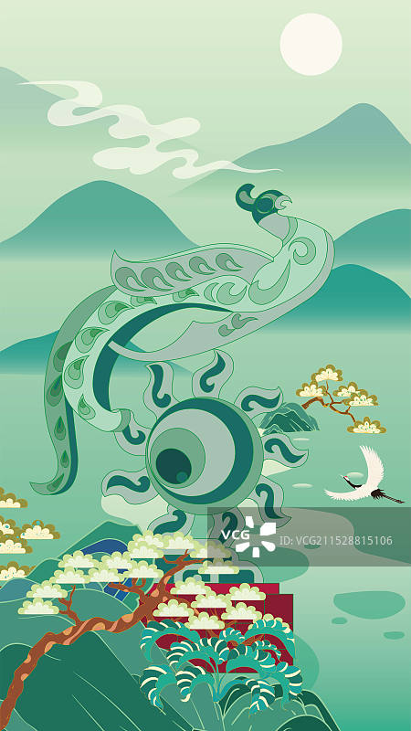 国风地标城市风光矢量插画系列—荆州金凤广场图片素材