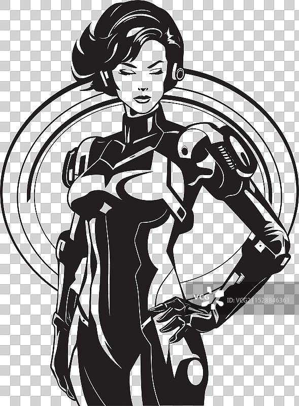 赛博女神标志与科幻女英雄星云图片素材