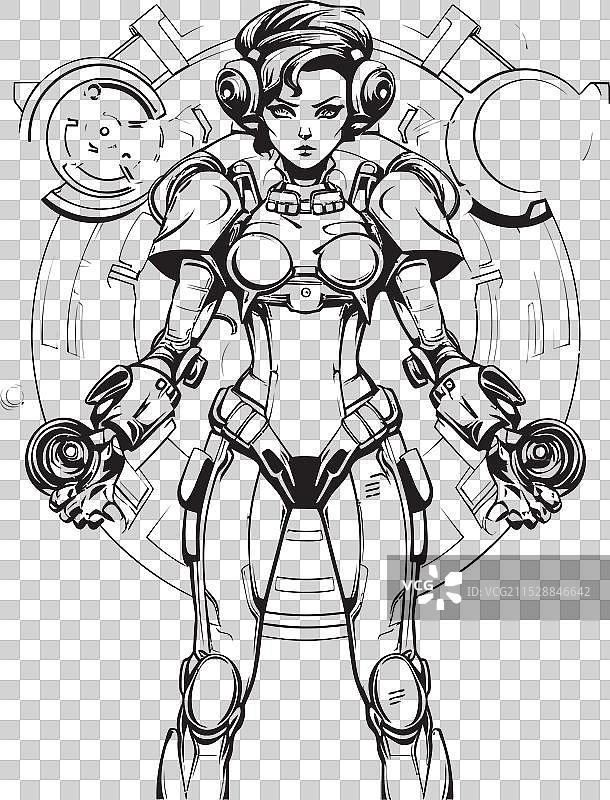 赛博女神标志与科幻女英雄星云图片素材