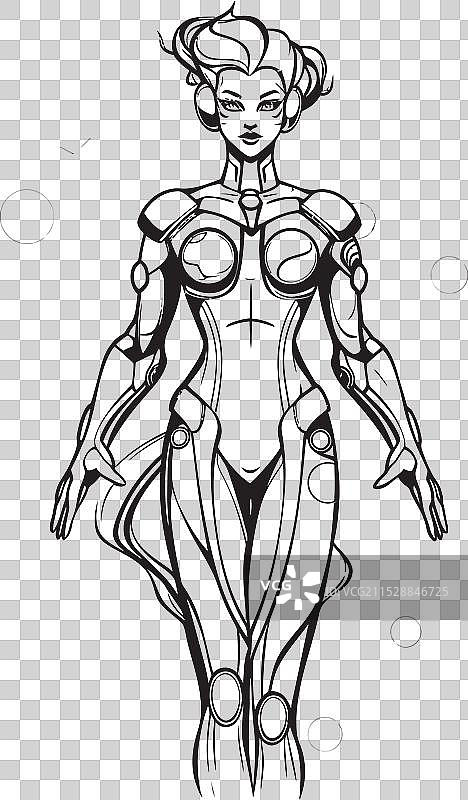 星际守卫者标志与科幻女英雄科技元素图片素材