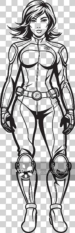 未来主义女性超级英雄图标：新星骑士图片素材