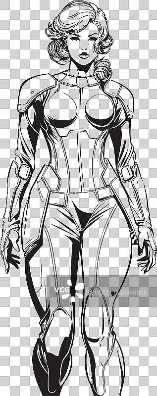 赛博女神标志与科幻女英雄星云图片素材