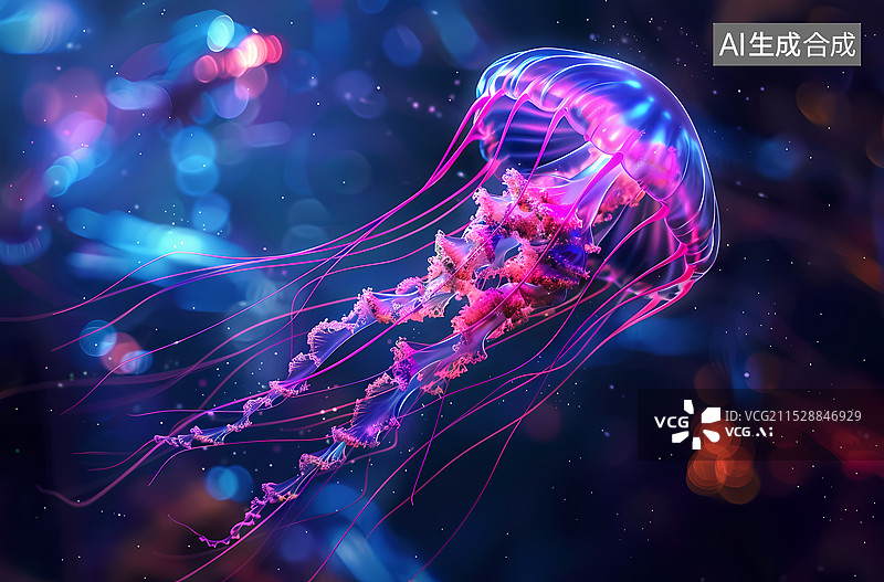 【AI数字艺术】水母,发光,唯美,水族馆,背景图片素材