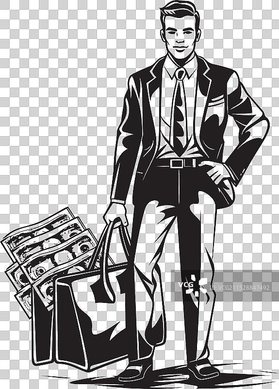 快乐的比尔ions波波角色与钱袋图片素材