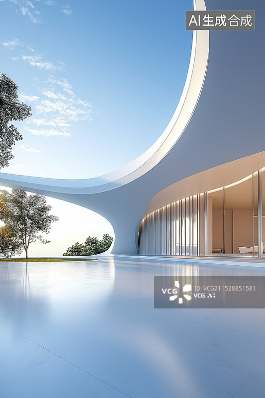 【AI数字艺术】现代简约风格的建筑和光滑的地面汽车广告背景图图片素材