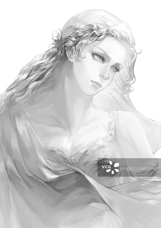 复古精致黑白女性时尚插画图片素材