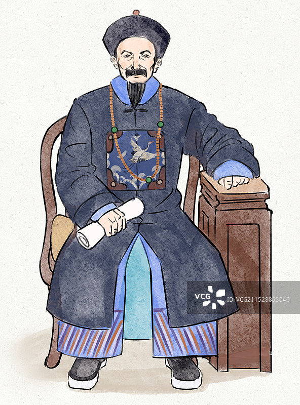 左宗棠民族英雄人物手绘风格插画图片素材