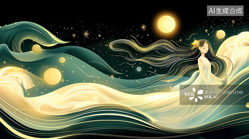【AI数字艺术】梦幻星空中的美丽女子图片素材