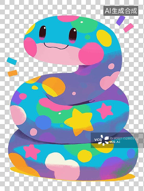 【AI数字艺术】卡通蛇矢量图，色彩鲜艳，造型可爱，蛇身线条流畅，眼睛灵动，整体呈现出活泼有趣的氛围。图片素材