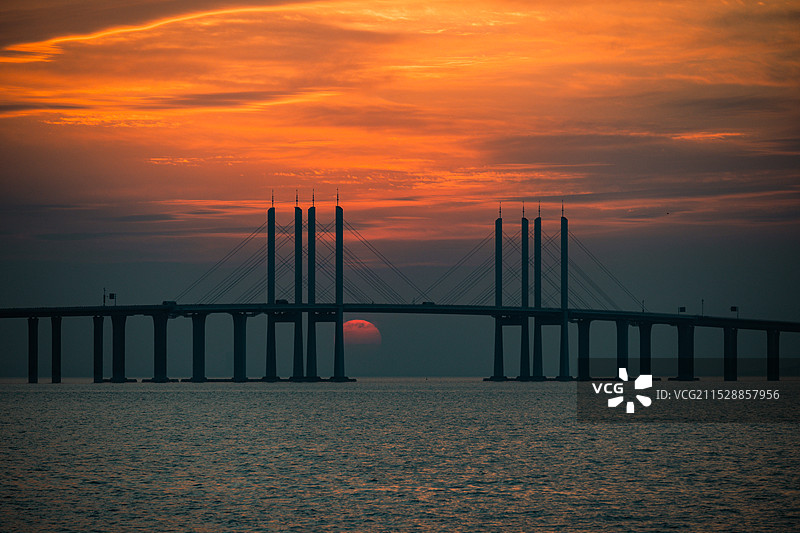 青岛跨海大桥日落图片素材