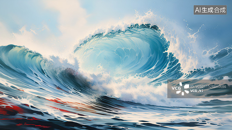 【AI数字艺术】风景插画 大海海浪图片素材