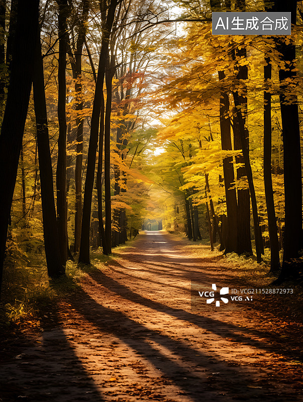 【AI数字艺术】秋天森林中的小路图片素材