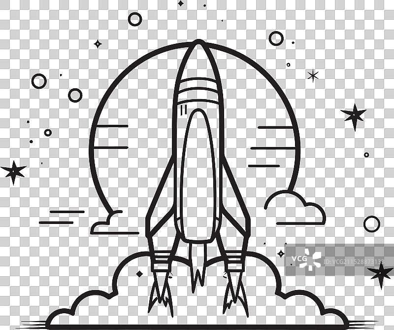 星际探险火箭线条徽章月球图片素材