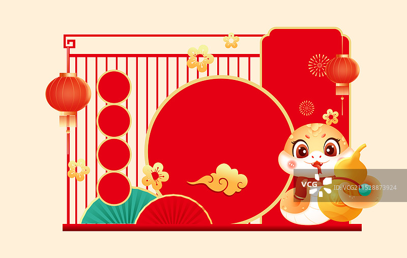 2025蛇年元旦春节新年美陈矢量插画图片素材