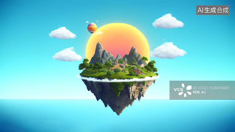【AI数字艺术】幻想插画 天空中的岛图片素材