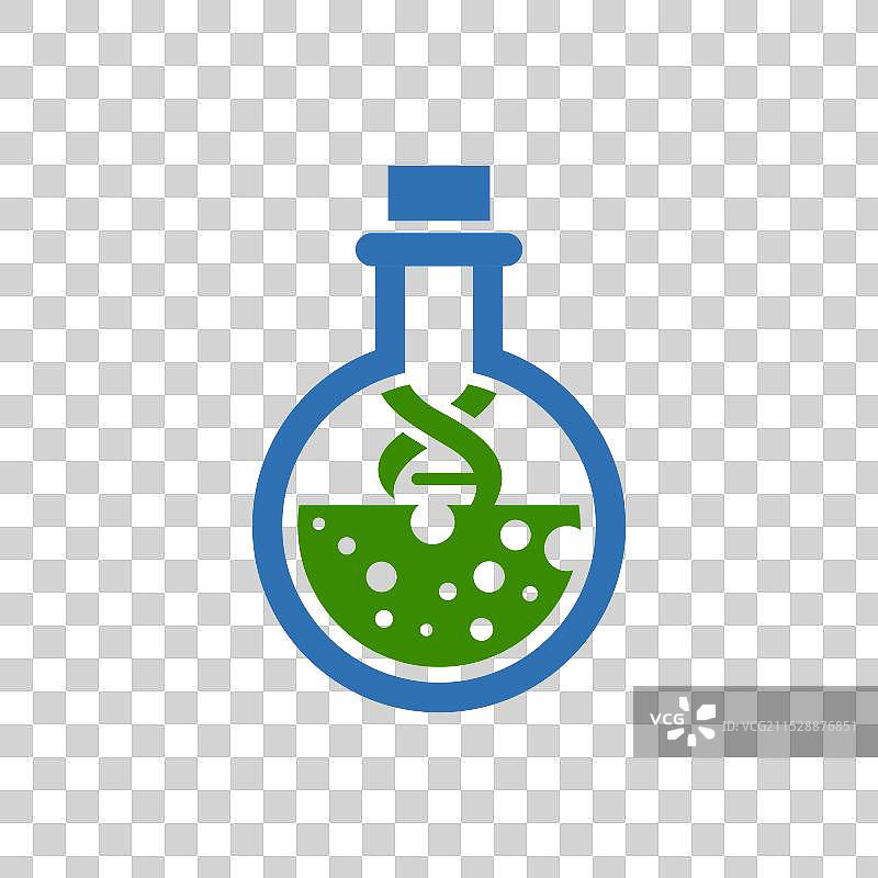 科学烧杯和DNA标志，蓝色和绿色搭配图片素材