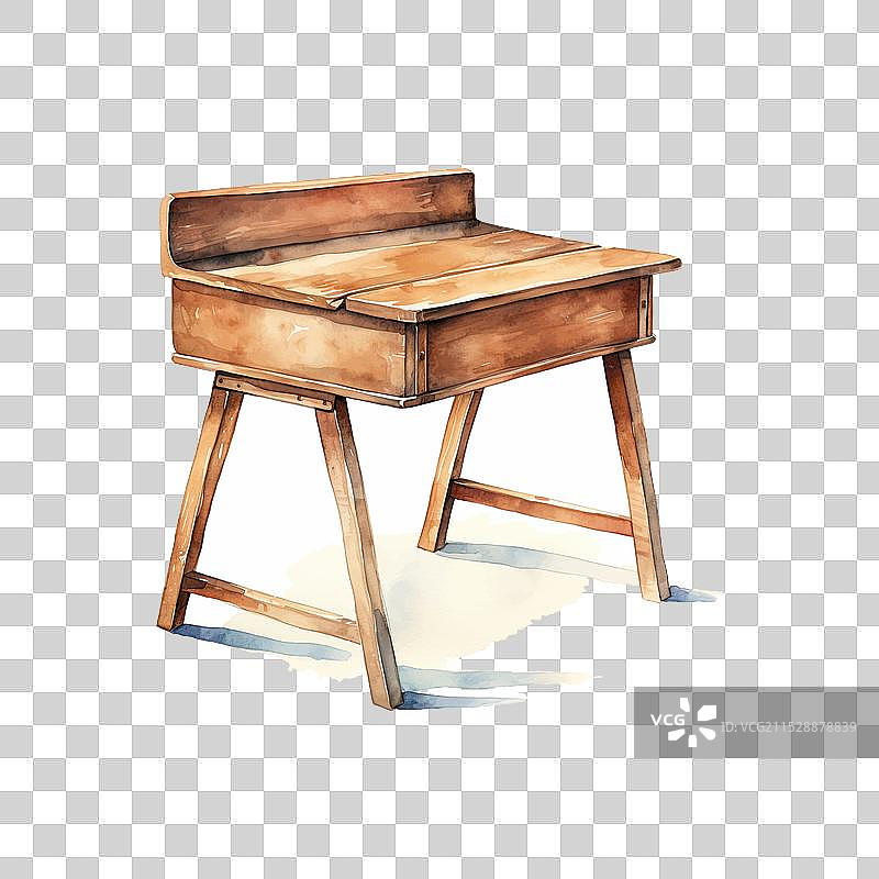 水彩画风格的木制学校桌子，背景为白色图片素材