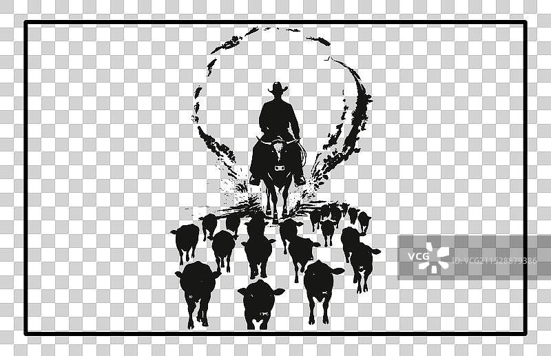 日落时分的牛群驱赶剪影图片素材